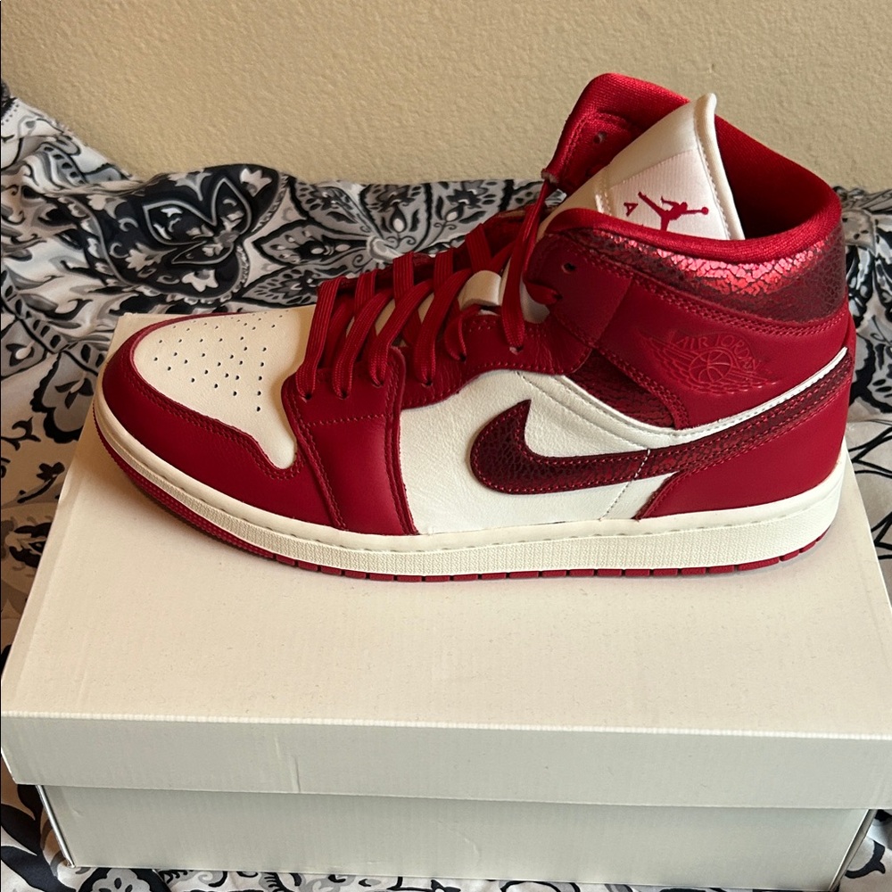 Jordan Air Jordan 1 Mid Red and White Sneakers